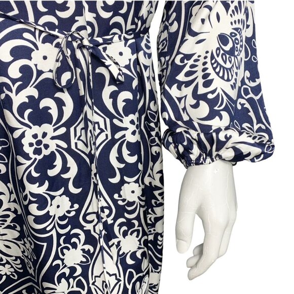 BODEN Silk Blend Ornate Garden Long Sleeve Column Dress in Navy - Picture 11 of 12